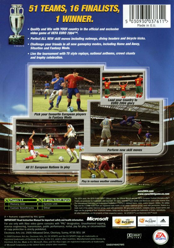 Back Cover for UEFA Euro 2004 Portugal (Xbox)