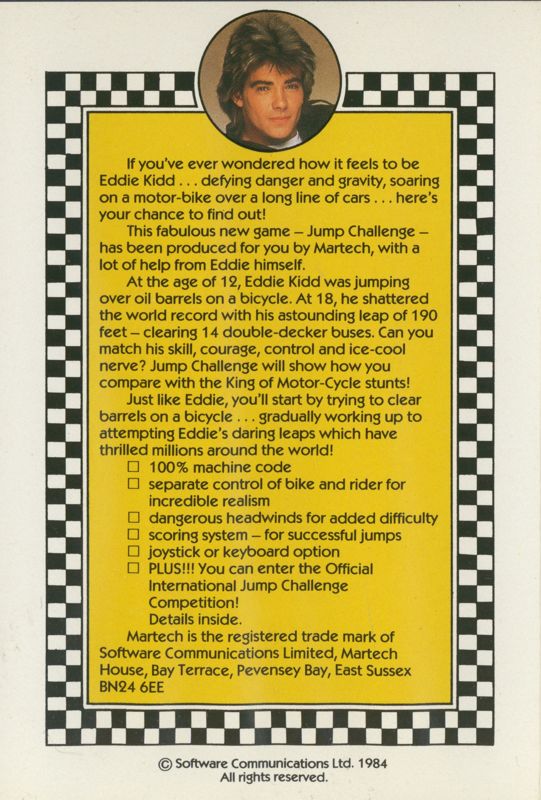 Back Cover for Eddie Kidd Jump Challenge (Commodore 64)