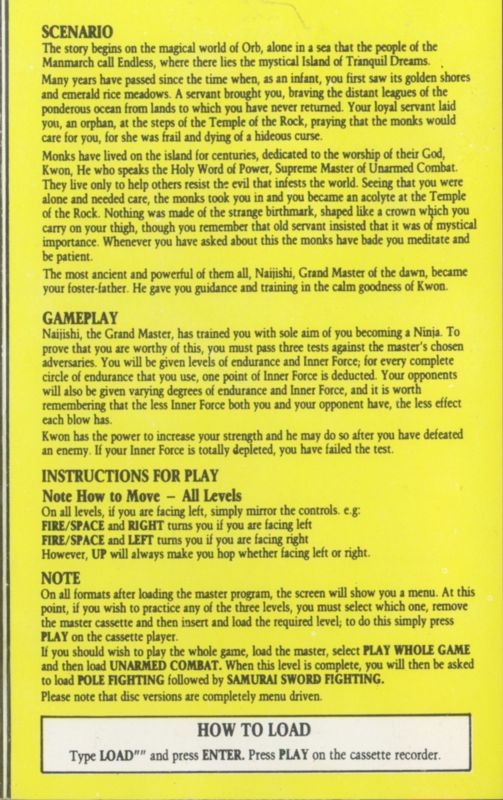 Inside Cover for The Way of the Tiger (ZX Spectrum) (Exclusive Boots release)