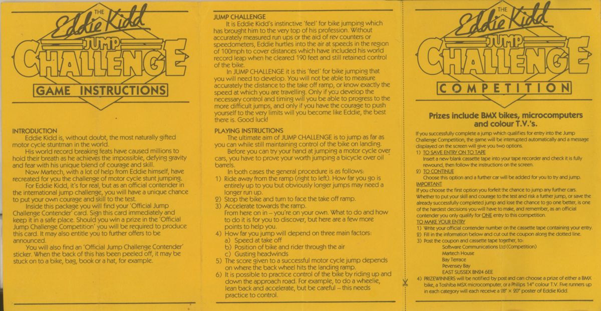 Manual for Eddie Kidd Jump Challenge (Commodore 64)