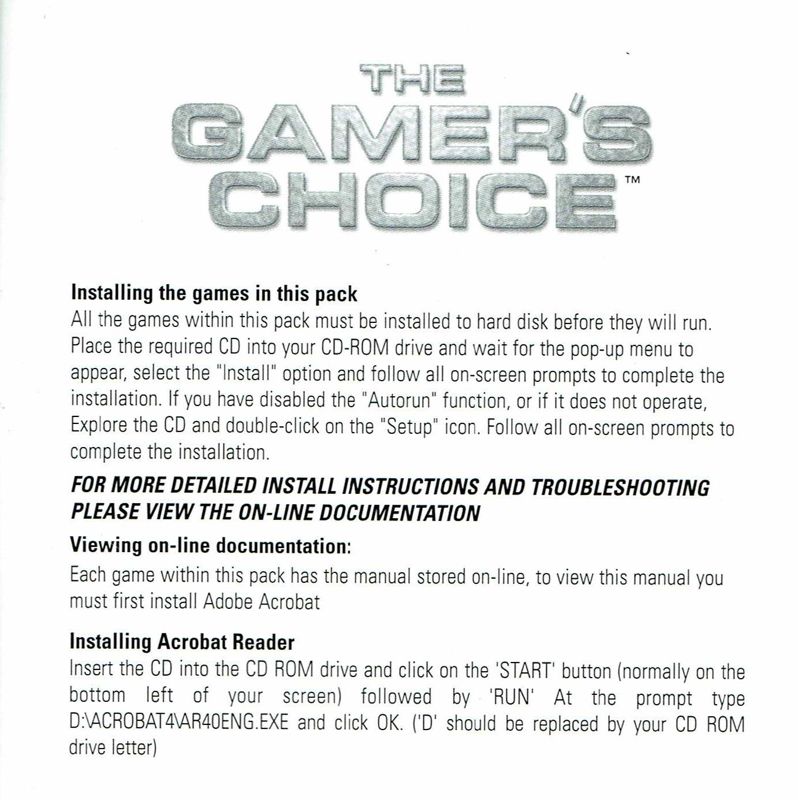 Extras for The Gamer's Choice (Windows): Install Instructions - Front