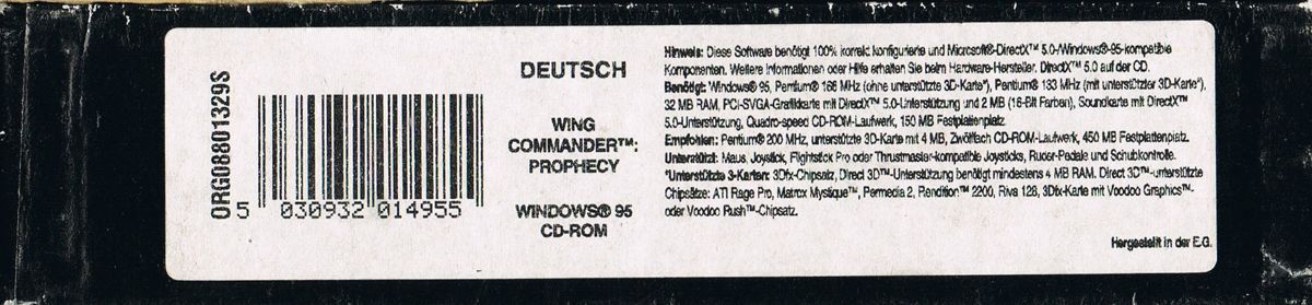 Spine/Sides for Wing Commander: Prophecy (Windows): Top