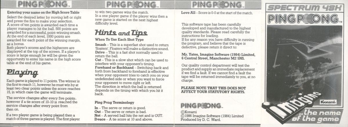 Manual for Ping Pong (ZX Spectrum)