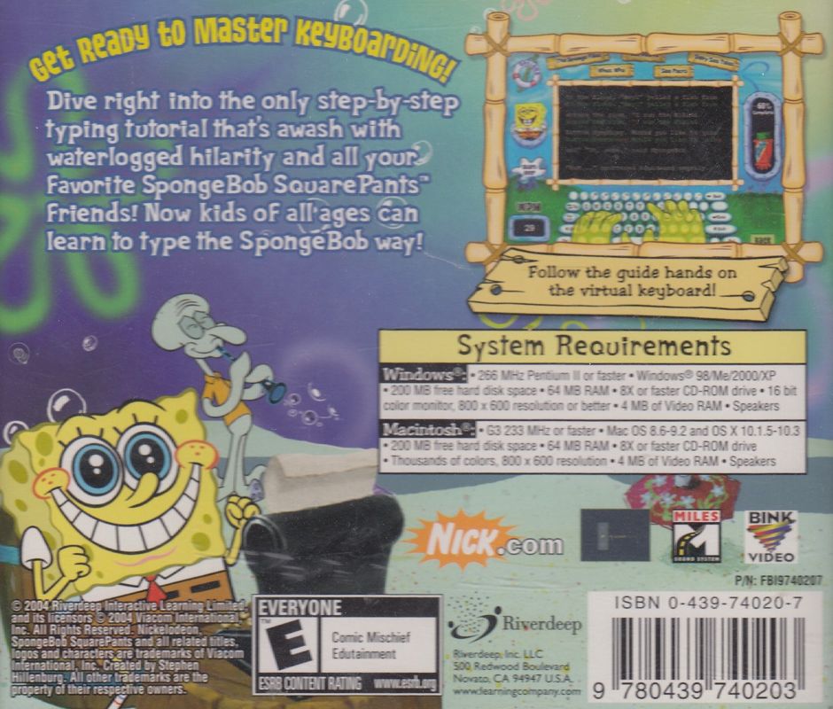 Back Cover for SpongeBob SquarePants: Typing (Macintosh and Windows)