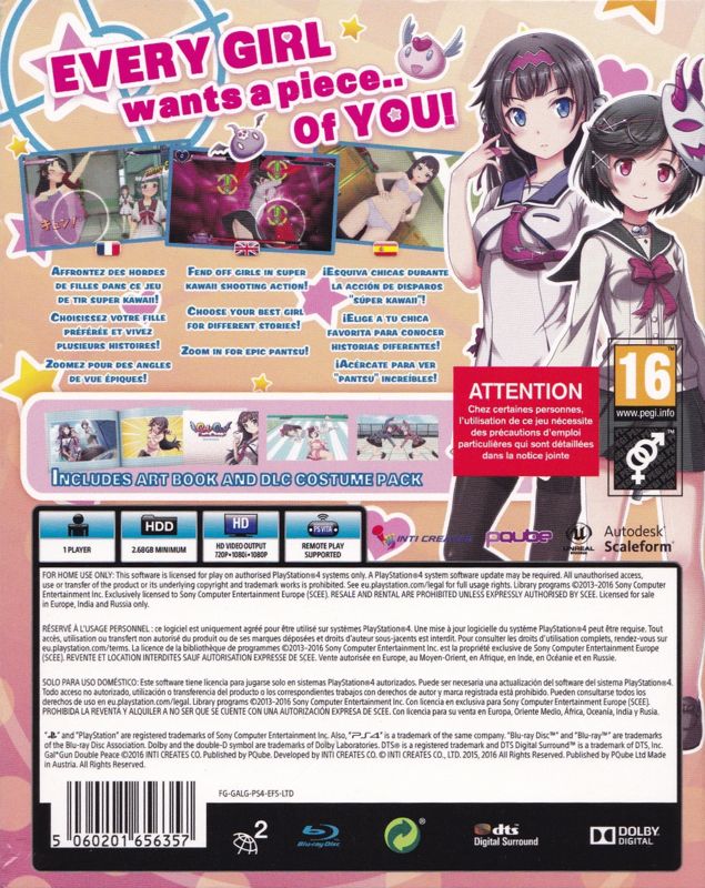 Back Cover for Gal★Gun: Double Peace (Limited Edition) (PlayStation 4) (Rice Digital Online Store release)