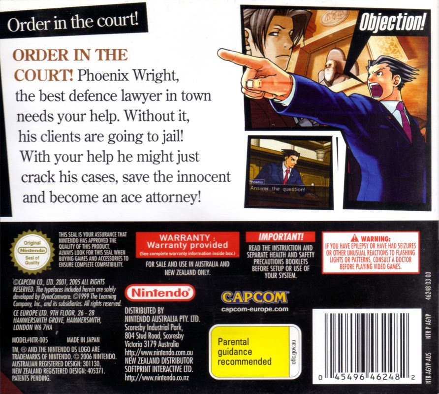 Back Cover for Phoenix Wright: Ace Attorney (Nintendo DS)