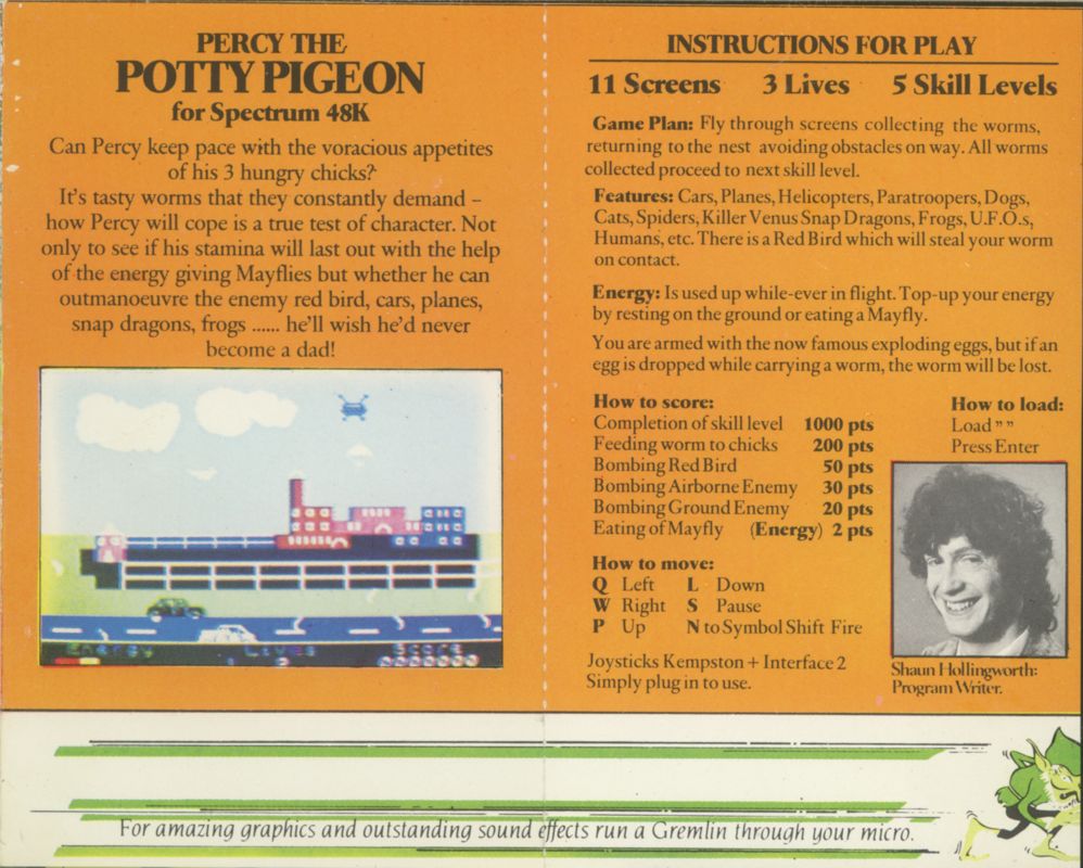 Inside Cover for Percy the Potty Pigeon (ZX Spectrum)