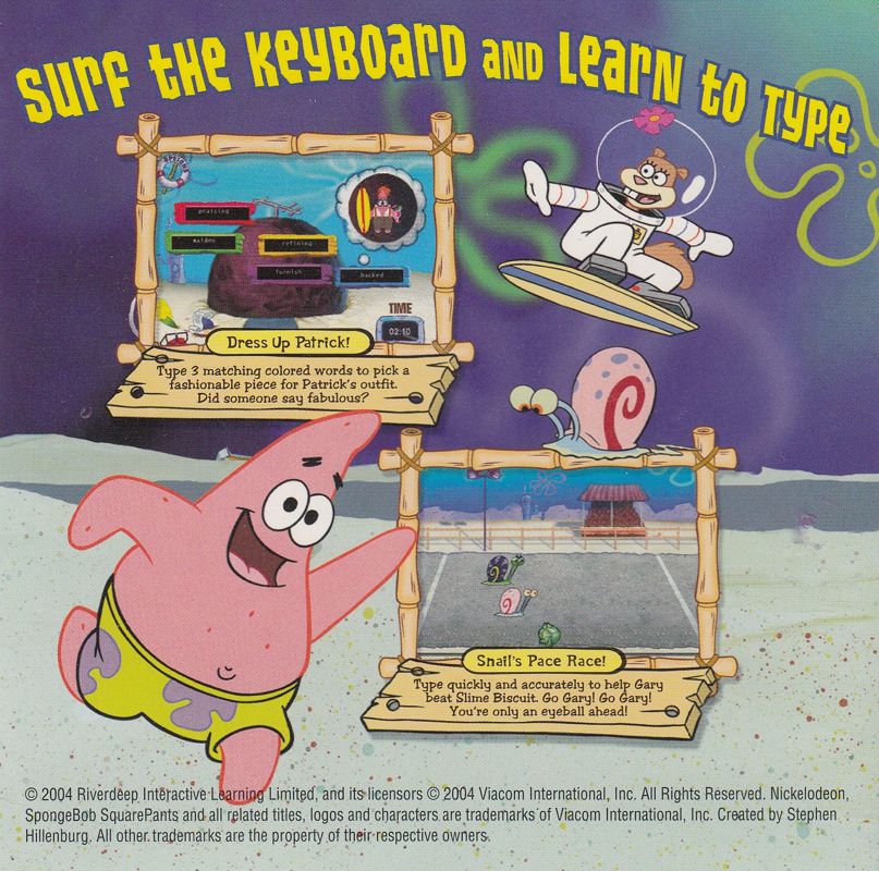 Inside Cover for SpongeBob SquarePants: Typing (Macintosh and Windows): Front Reverse