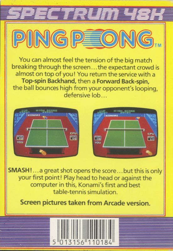 Back Cover for Ping Pong (ZX Spectrum)