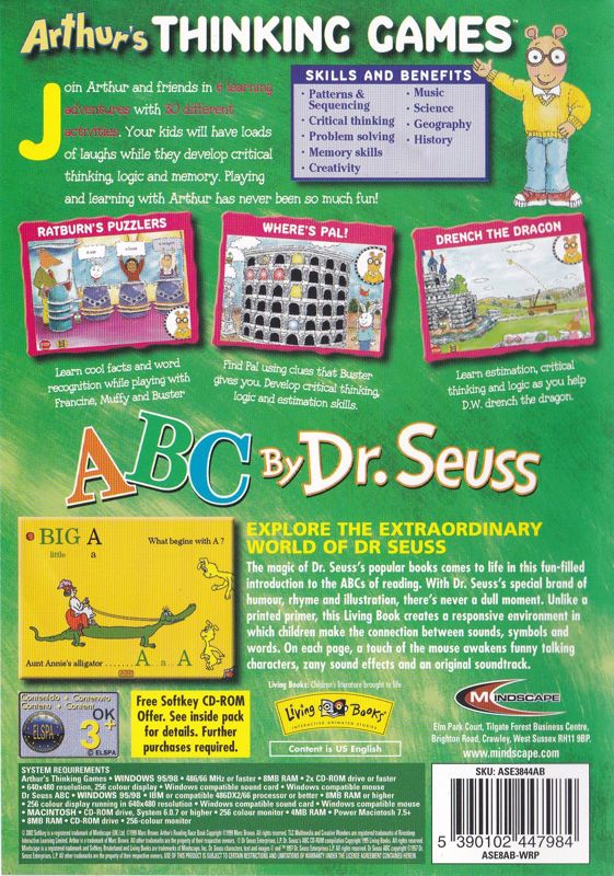 Back Cover for Arthur's Thinking Games & Dr Seuss ABC (Macintosh and Windows)