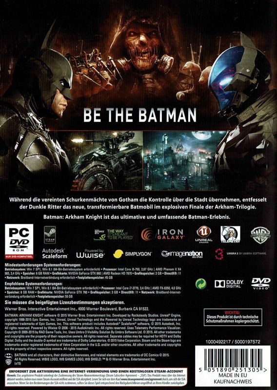 Batman: Arkham Knight cover or packaging material - MobyGames