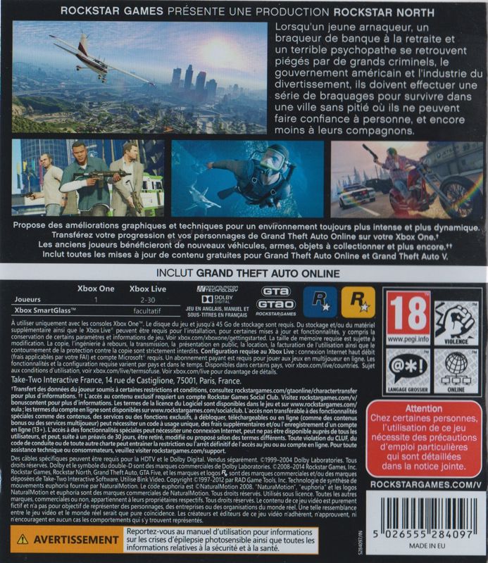 Back Cover for Grand Theft Auto V (Xbox One)
