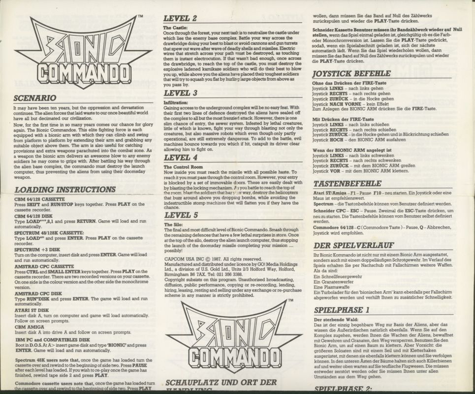 Manual for Bionic Commando (ZX Spectrum)