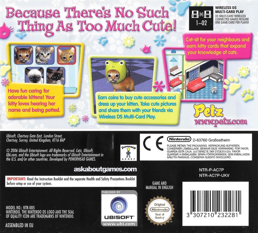 Back Cover for Catz (Nintendo DS)