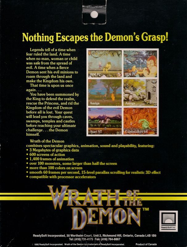 Back Cover for Wrath of the Demon (DOS)
