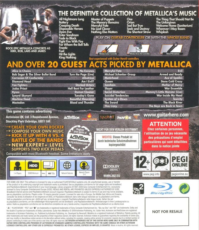 Back Cover for Guitar Hero: Metallica (PlayStation 3) (Bundled with wireless guitar)