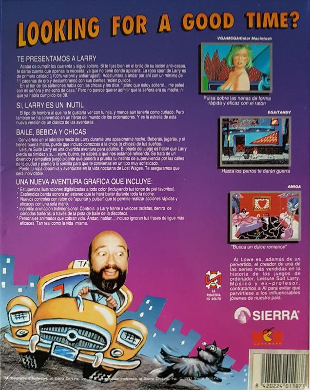 Back Cover for Leisure Suit Larry 1: In the Land of the Lounge Lizards (DOS) (3,5" disk release)