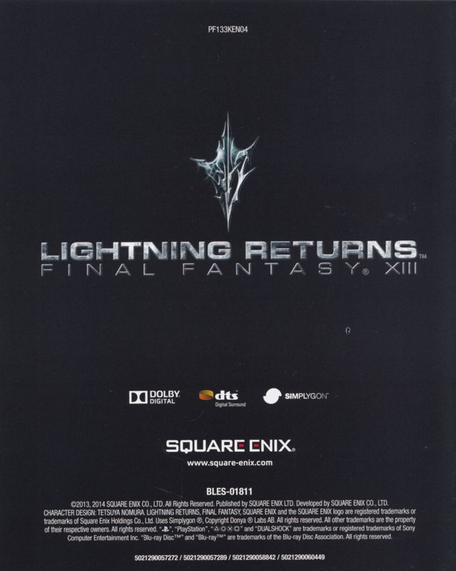 Manual for Lightning Returns: Final Fantasy XIII (Nordic Limited Edition) (PlayStation 3): Back