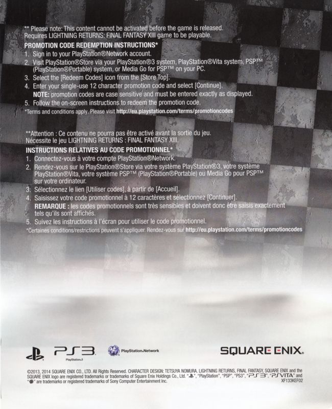 Extras for Lightning Returns: Final Fantasy XIII (Nordic Limited Edition) (PlayStation 3): DLC Codes - Back