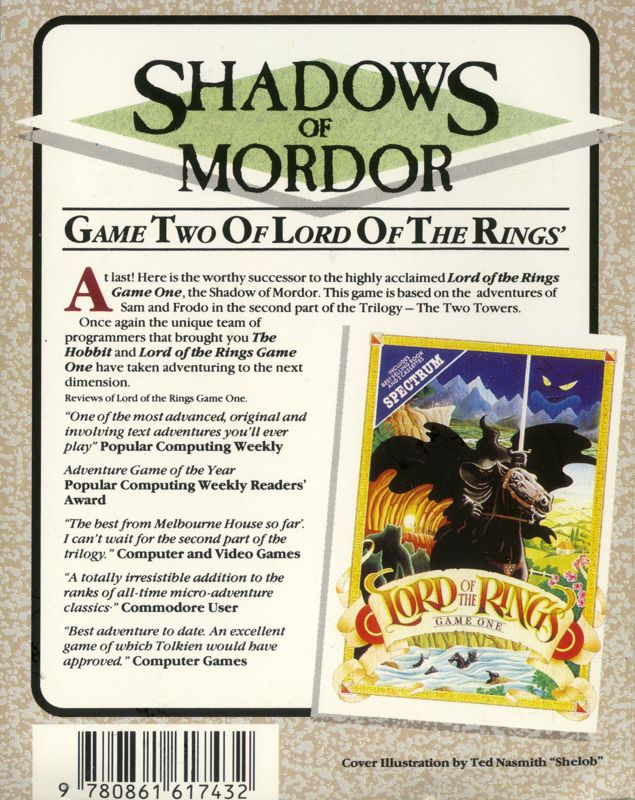 Back Cover for The Shadows of Mordor (ZX Spectrum)