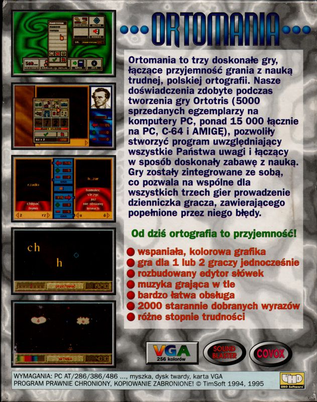 Back Cover for Ortomania (DOS) (3.5" disk release)