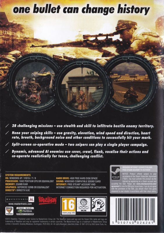 Back Cover for Sniper Elite (Windows) (Re-release)