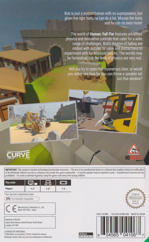 Back Cover for Human: Fall Flat (Nintendo Switch) (Super Rare Games release)