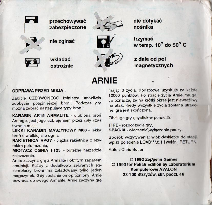 Inside Cover for Arnie (Commodore 64) (5.25" disk release): Left