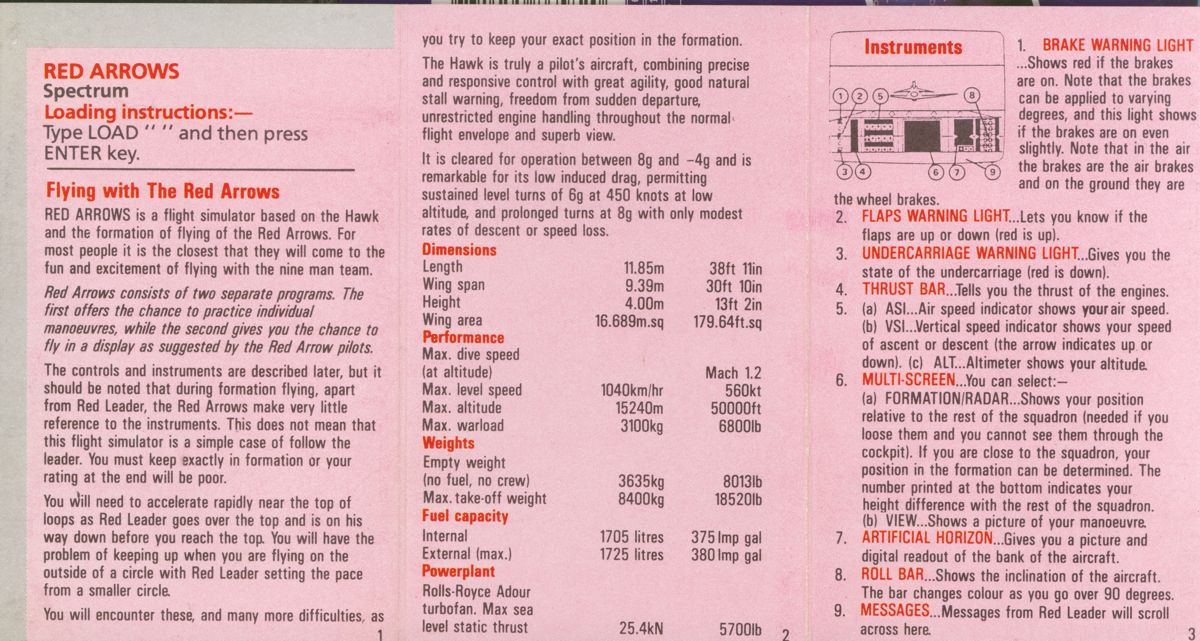 Inside Cover for Red Arrows (ZX Spectrum) (Budget re-release)