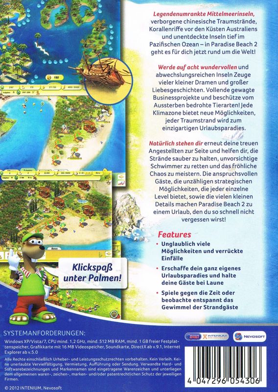 Back Cover for Paradise Beach 2: Around the World (Windows) (Deutschland spielt release)