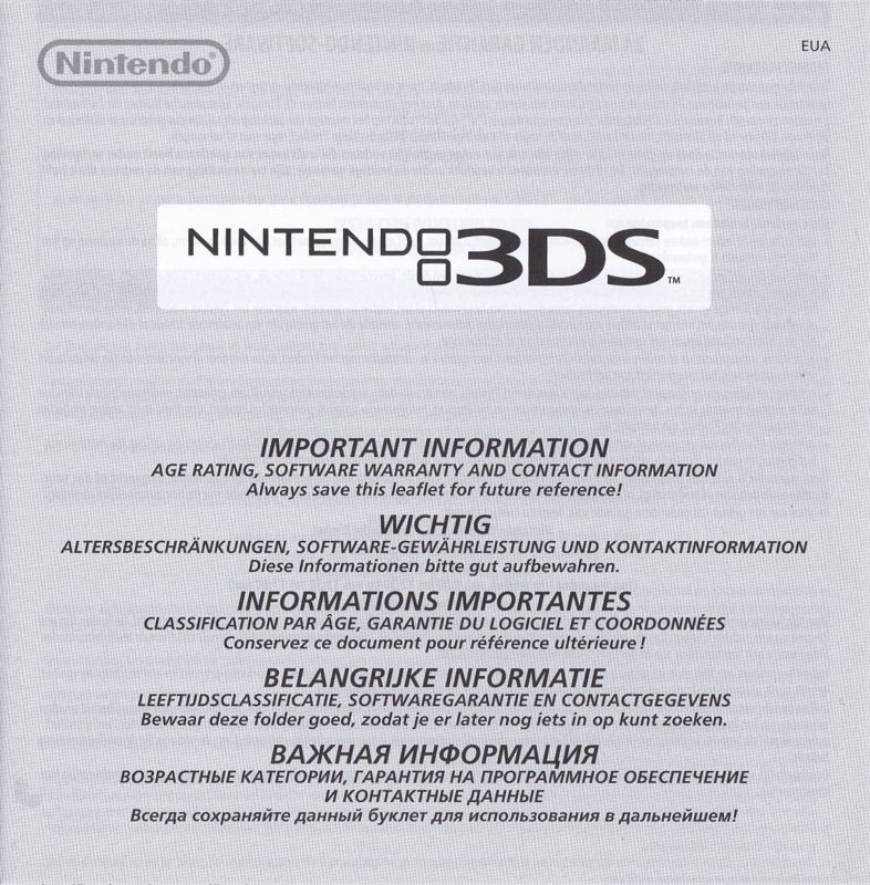 Extras for Ever Oasis (Nintendo 3DS): Software Warranty and Contact Information Booklet - Front