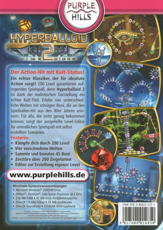 Back Cover for Hyperballoid 2: Time Rider (Windows) (Purple Hills release)