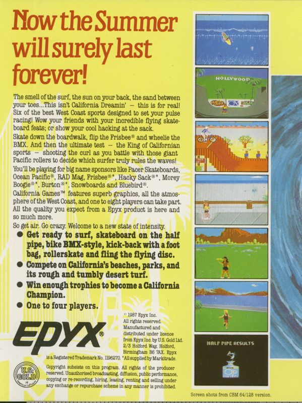 Back Cover for California Games (ZX Spectrum)