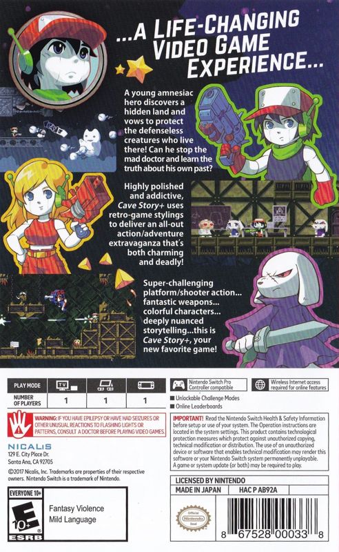 Back Cover for Cave Story+ (Nintendo Switch) (Launch Edition)