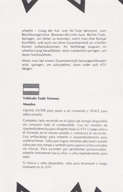 Inside Cover for ATV Simulator (ZX Spectrum): side B (reverse front cover)