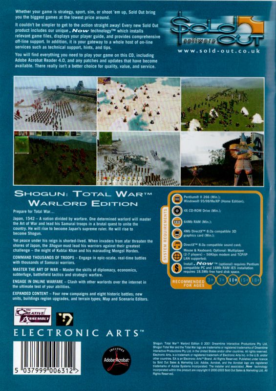 Back Cover for Shogun: Total War - Warlord Edition (Windows) (Sold Out Software release)