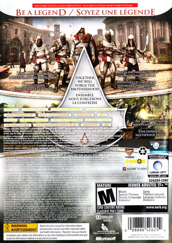 Back Cover for Assassin's Creed: Brotherhood (Xbox 360)