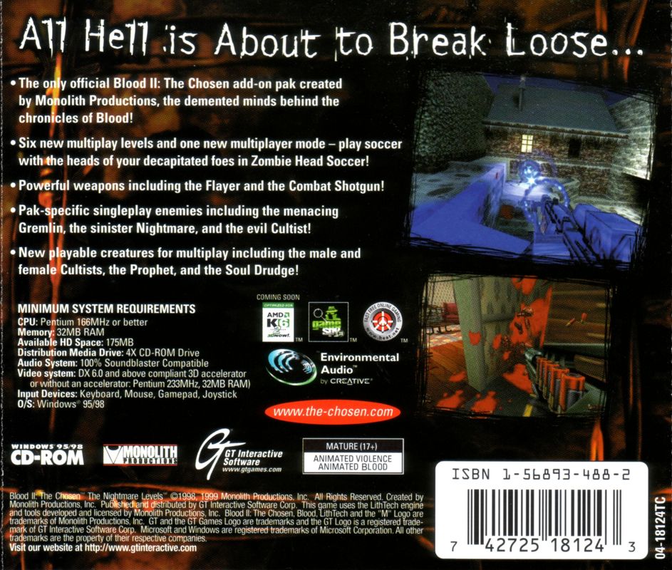 Other for Blood II: The Chosen - The Nightmare Levels (Windows): Jewel Case - Back