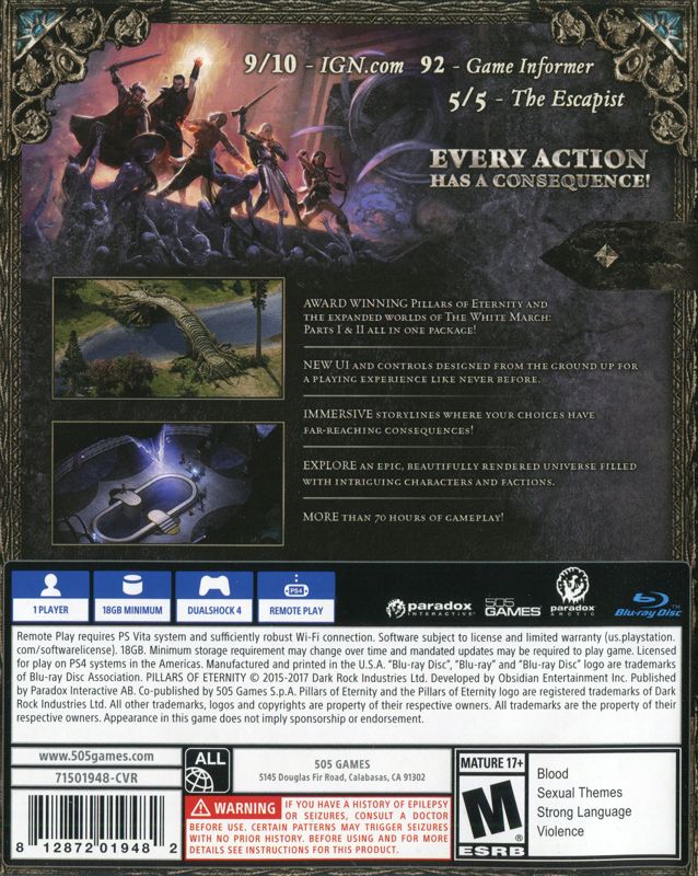 Back Cover for Pillars of Eternity: Complete Edition (PlayStation 4)