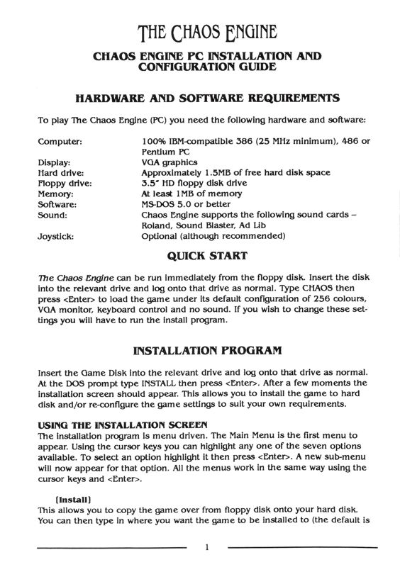 Manual for Soldiers of Fortune (DOS): Installation Guide - Front