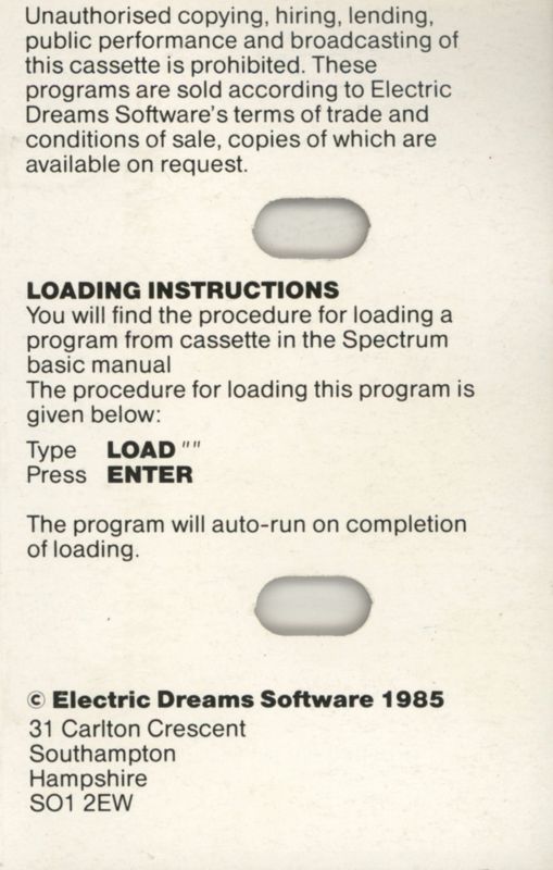 Inside Cover for Riddler's Den (ZX Spectrum): side B (reverse back cover)