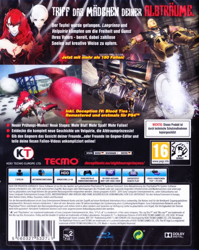 Back Cover for Deception IV: The Nightmare Princess (PlayStation 4)