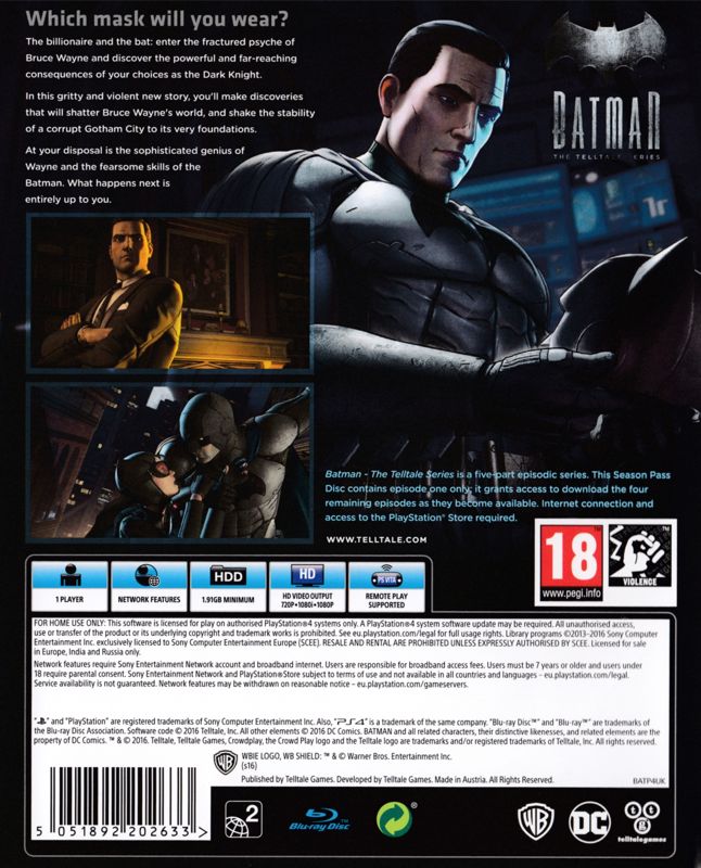 Back Cover for Batman: The Telltale Series (PlayStation 4)