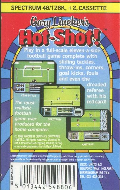 Back Cover for Gary Lineker's Hot-Shot! (ZX Spectrum) (Kixx release)