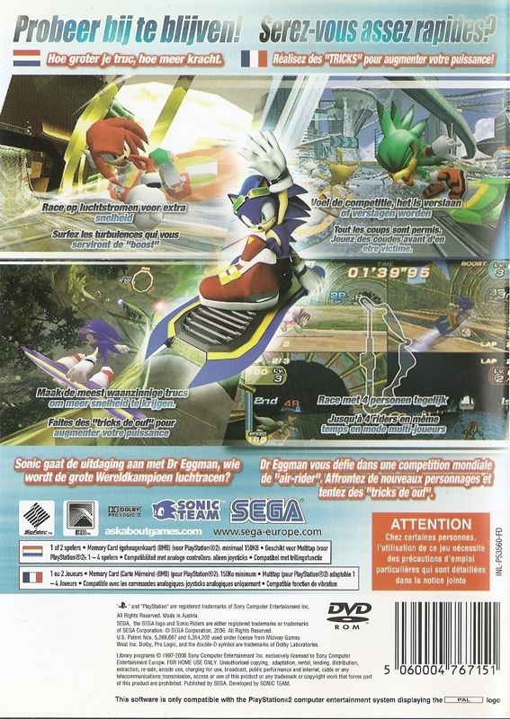 Back Cover for Sonic Riders (PlayStation 2)