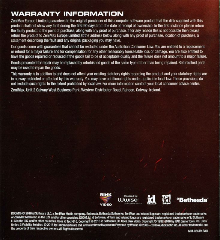 Manual for Doom (Xbox One): Back