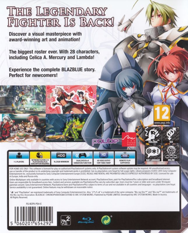 Back Cover for BlazBlue: Chrono Phantasma Extend (PlayStation 4)
