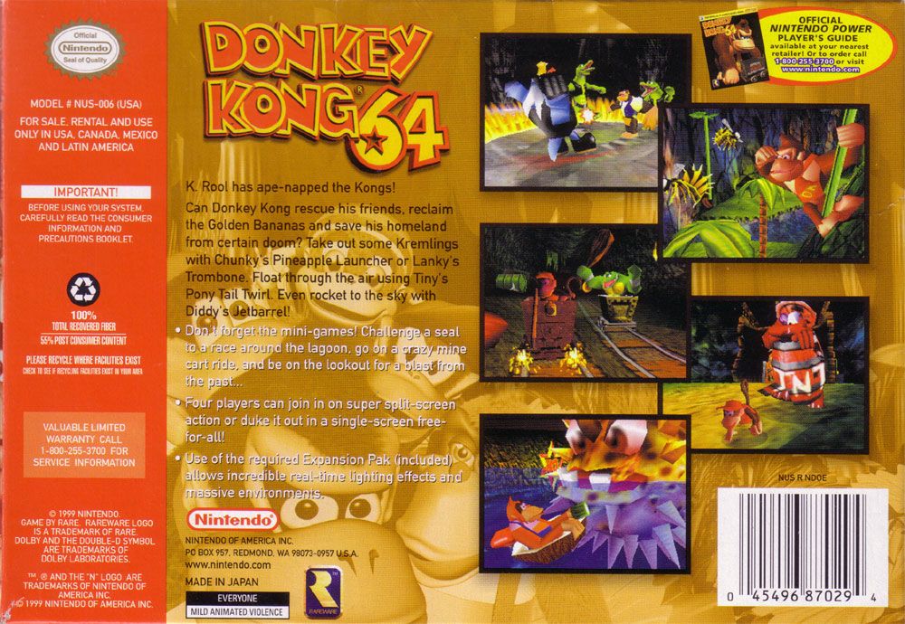Back Cover for Donkey Kong 64 (Nintendo 64)