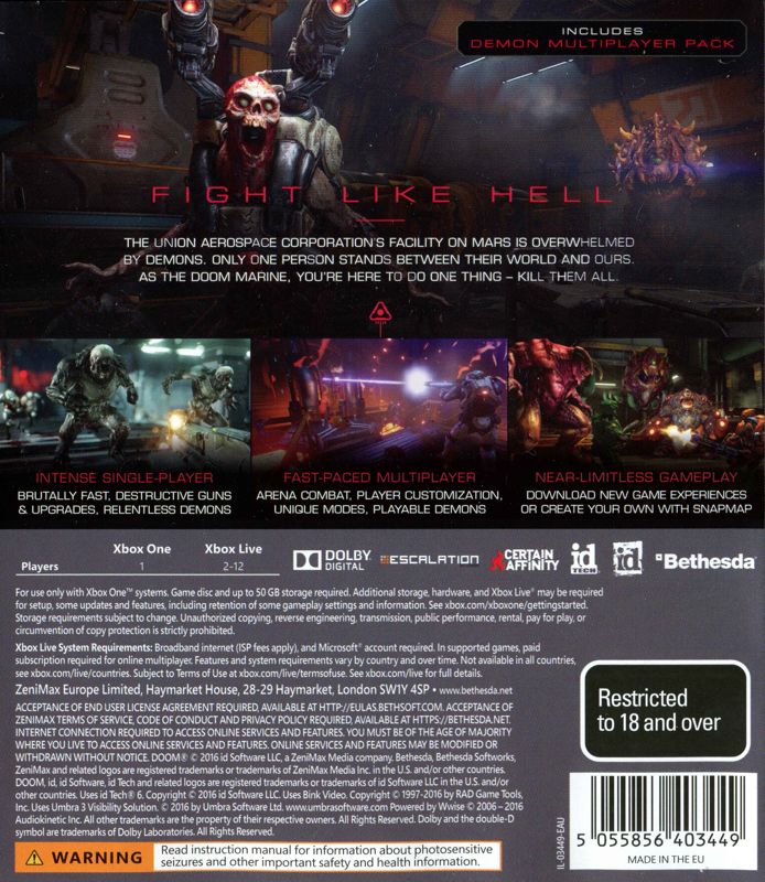 Back Cover for Doom (Xbox One)