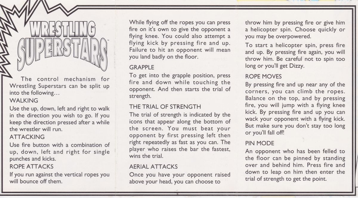 Inside Cover for Wrestling Superstars (ZX Spectrum)